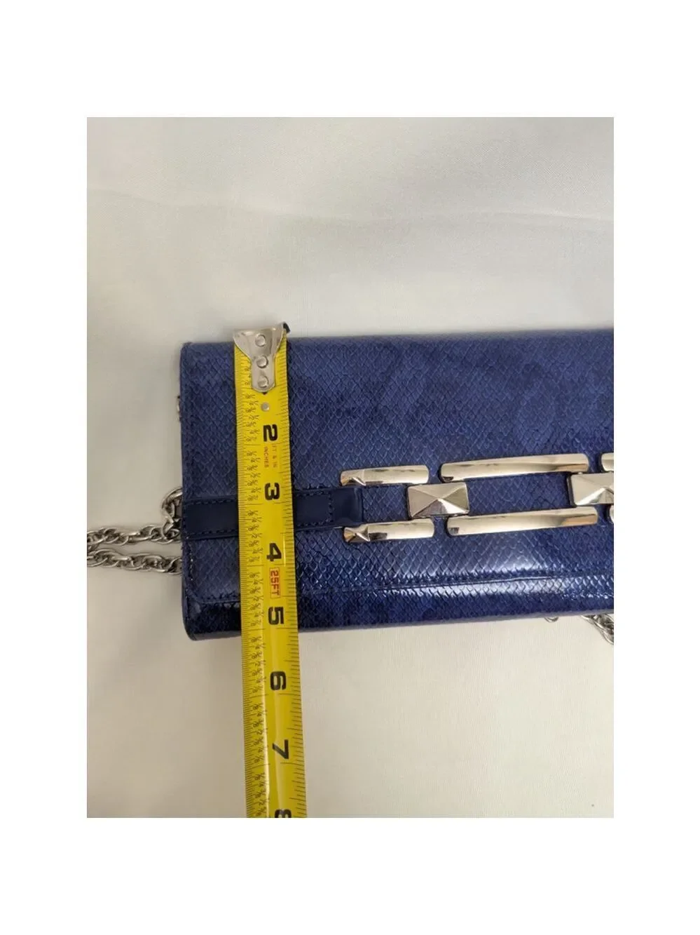 White House Black Market Blue Faux Snakeskin Clutch - Picture 11 of 13